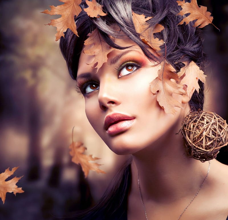 Lady, autumn, leaves, model, subbotina anna, HD wallpaper