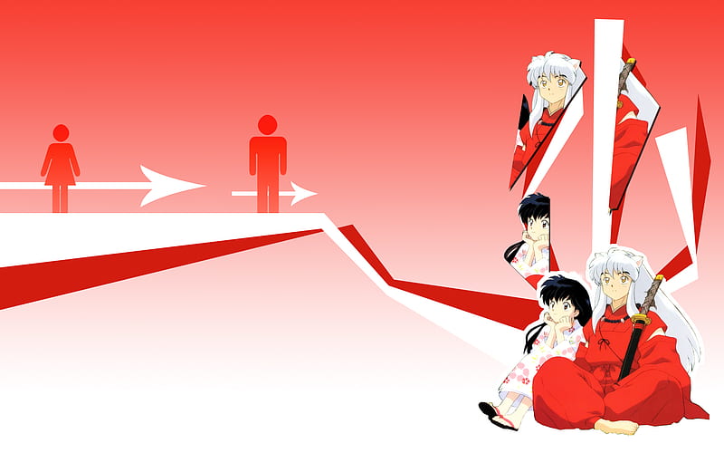 Inuyasha and Kagome, red, inuyasha, white, kagome, inukag, HD wallpaper