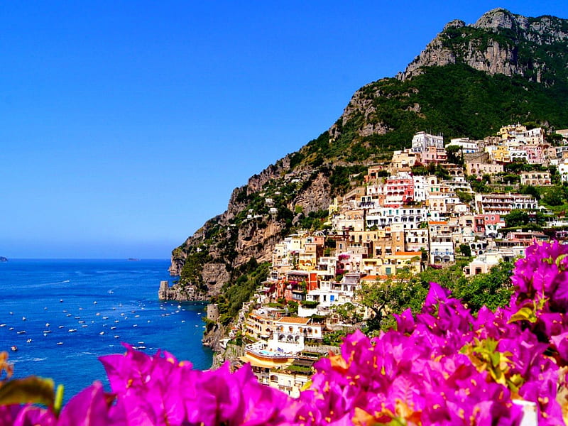Amalfi coast, pretty, bonito, sea, europe, cascades, nice, city, boats ...