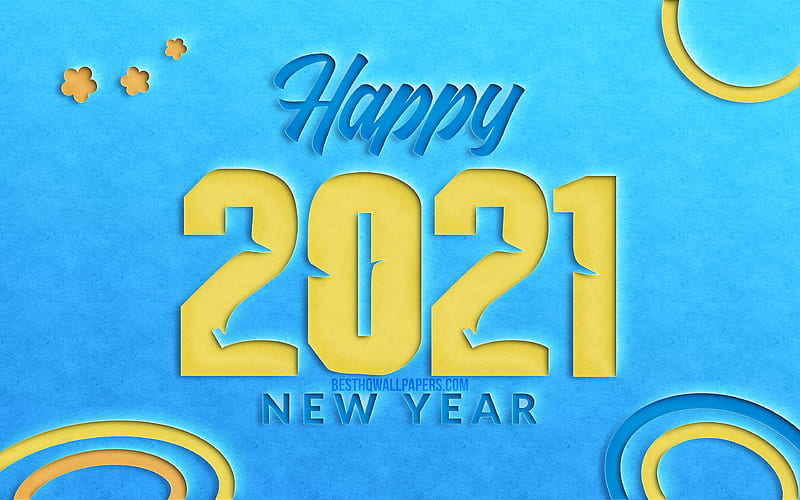 2021 new year creative, 2021 yellow cut digits, 2021 concepts, 2021 on blue background, 2021 year digits, Happy New Year 2021, HD wallpaper