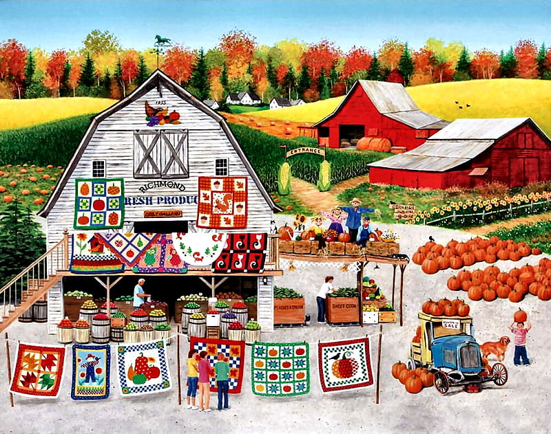 Autumn Quilts, pattern, art, desenho, bonito, quilt, illustration ...