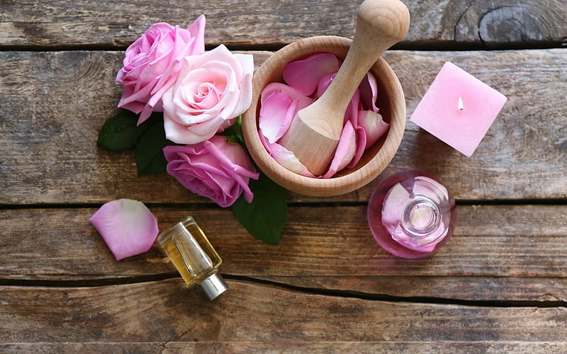 Pastel Pink, oil, rose, the spa, pink roses, softness, petals, pastel, pink, wood, HD wallpaper