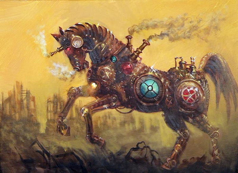Steampunk War Horse, Horse, Steampunk, Digital, Abstract, Art, Fantasy, HD wallpaper