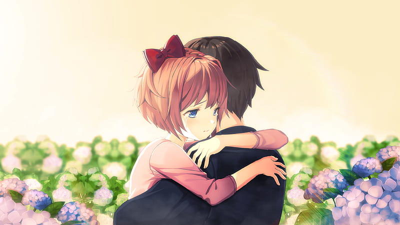 Cute Anime Couple Hug, anime-girl, anime-boy, anime, couple, artist, artwork, digital-art, HD wallpaper