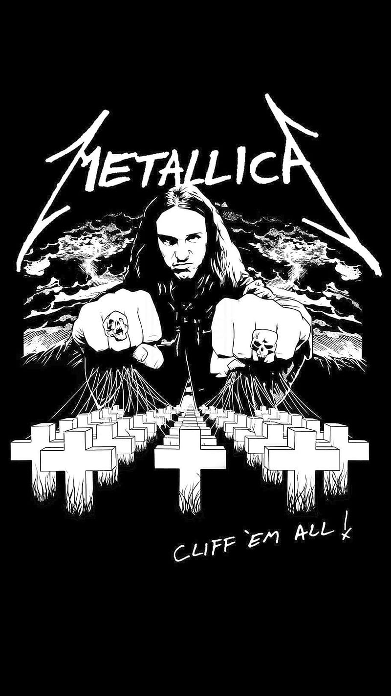 Cliff Em All, cliff burton, heavy metal, master of puppets, metal, metallica, rock, skull, thrash metal, HD phone wallpaper