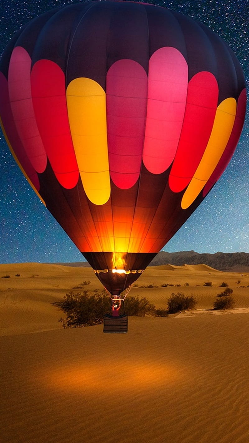 Hot air balloon on desert , air balloon, night, HD phone wallpaper