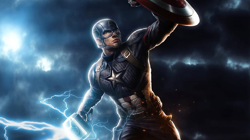 Captain America Mjolnir Avengers Endgame Art, captain-america, superheroes, artwork, avengers-endgame, HD wallpaper