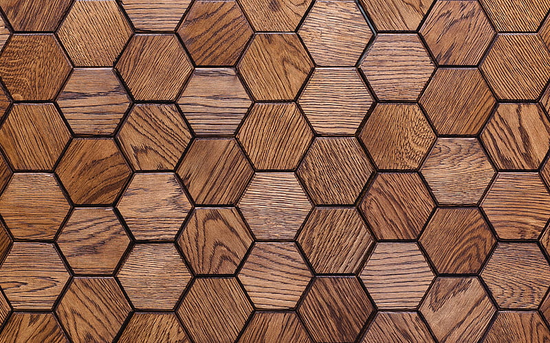 wooden hexagons hexagons 3D texture, wooden honeycomb, hexagons patterns, hexagons textures, 3D textures, wooden backgrounds, honeycomb, wooden textures, HD wallpaper