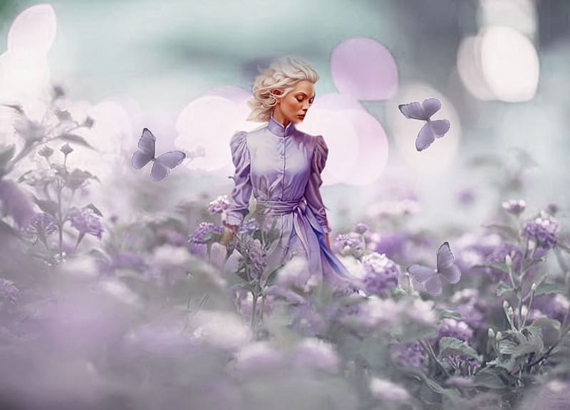 Innocent Lilac Walk Through the Flowers, butterflies, white, vivid, bright, bold, modest, flowers, lilac, vibrant, HD wallpaper