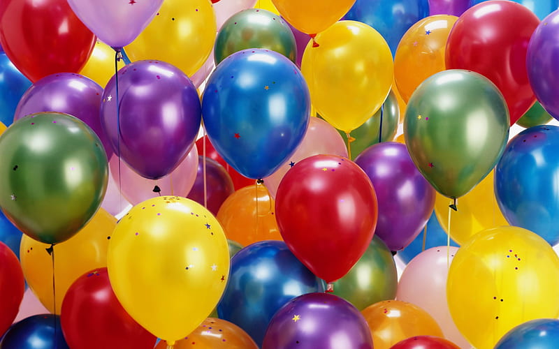 Balloons, yellow, pink, birtay, blue, colorful, red, raibow, balloon, purple, green, texture, skin, HD wallpaper
