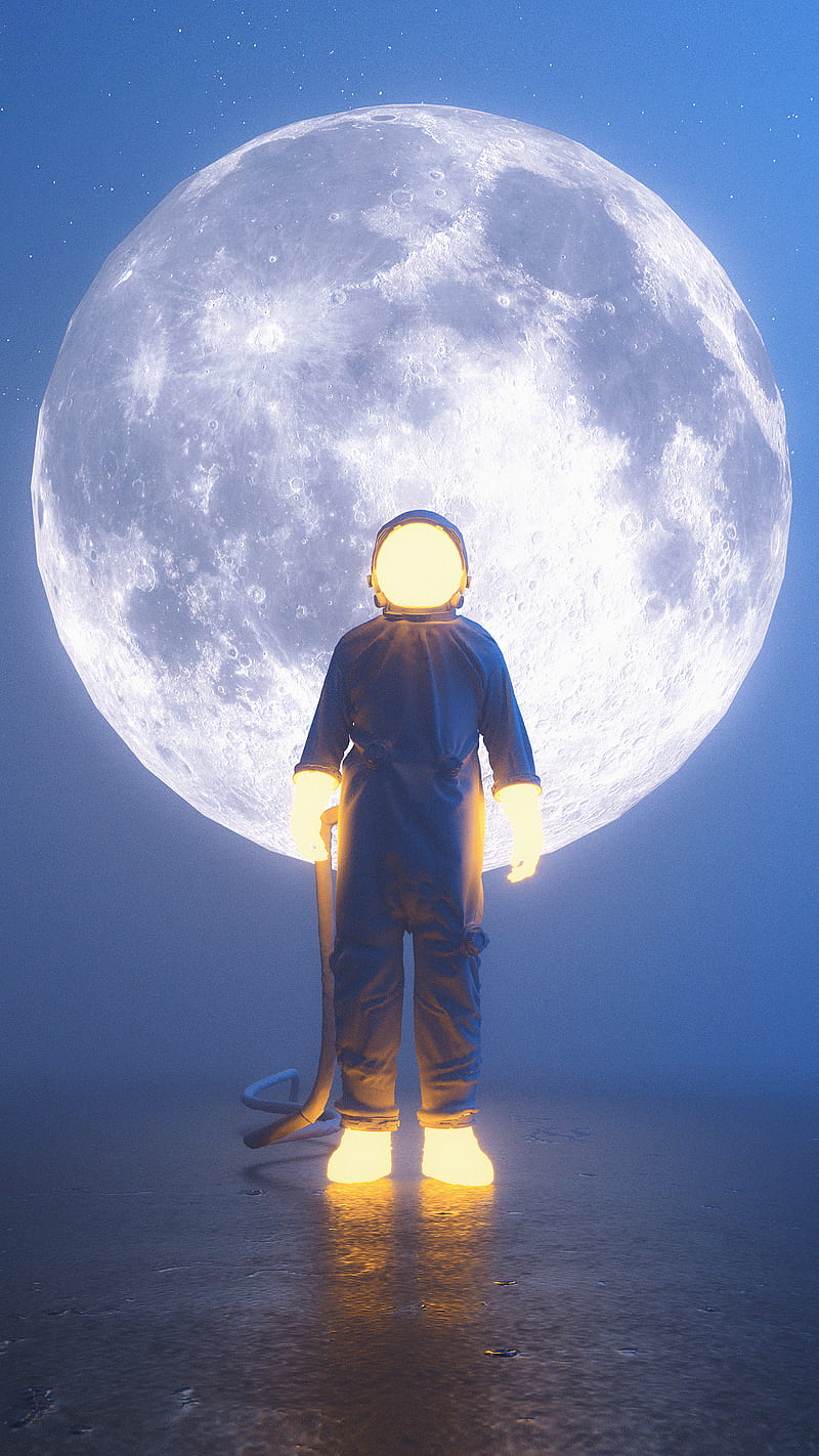 Astronaut, 3drender, dreamy, glow, moody, moon, neon, space, spaceart, HD phone wallpaper
