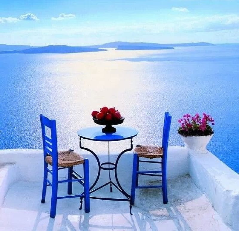 blue table for two, oceans, table, nature, blue, HD wallpaper