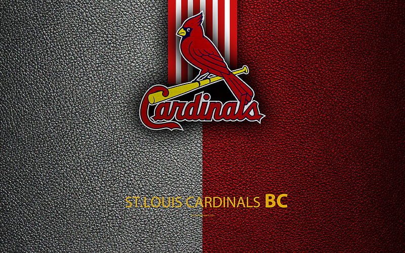 St Louis Cardinals American baseball club, leather texture, logo, MLB, St Louis, Missouri, USA, Major League Baseball, emblem, Central Division, HD wallpaper