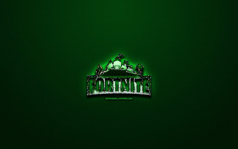 Fortnite green logo, green vintage background, artwork, Fortnite, brands, Fortnite glass logo, creative, Fortnite logo, HD wallpaper