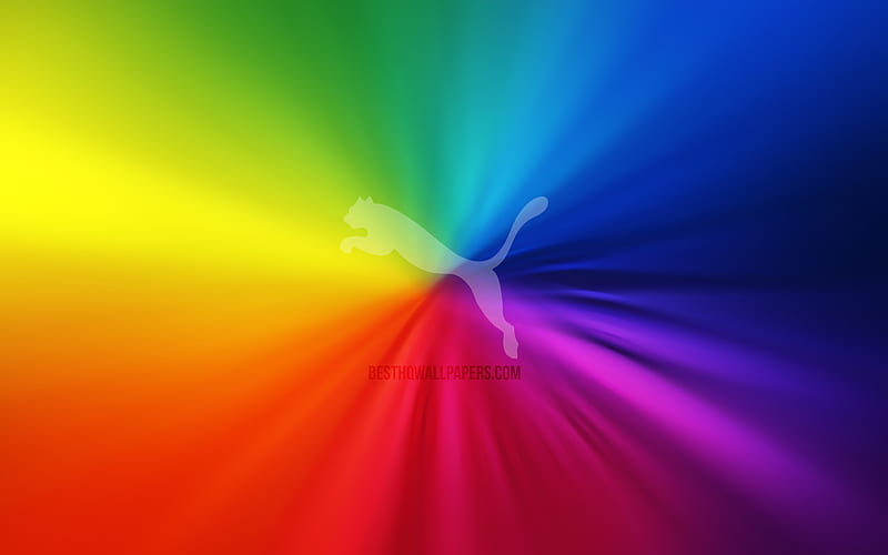 Puma logo vortex, rainbow backgrounds, creative, artwork, sports brands, Puma, HD wallpaper