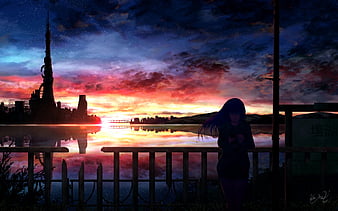 Anime Sunset, Evening, 1080x2160 Phone HD Wallpaper
