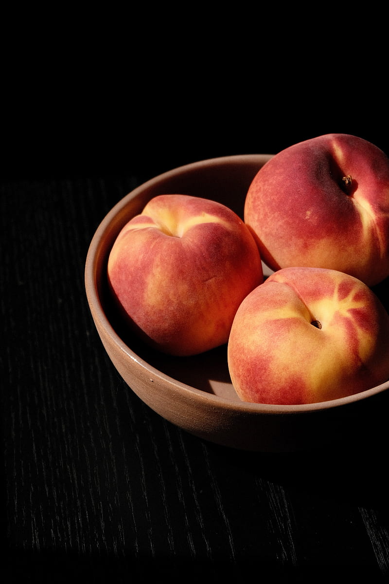 peaches, fruit, plate, table, HD phone wallpaper