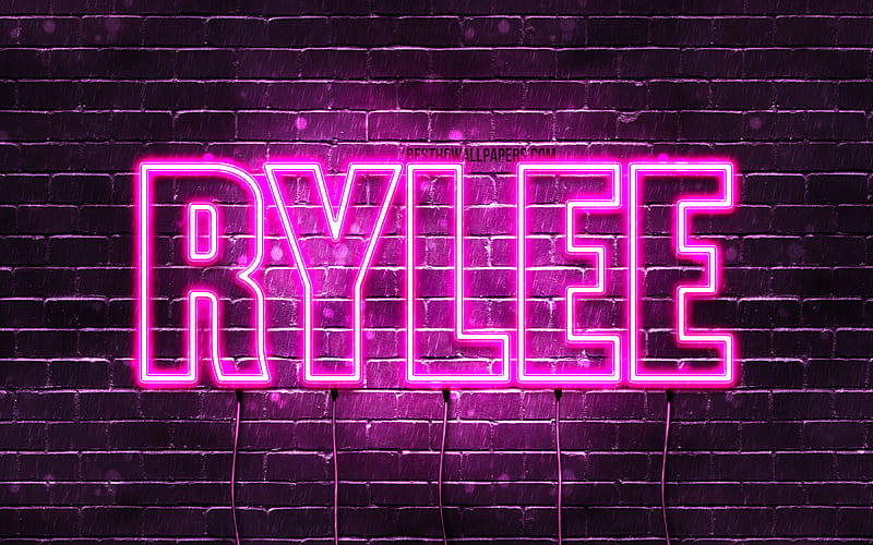 Rylee with names, female names, Rylee name, purple neon lights, horizontal text, with Rylee name, HD wallpaper