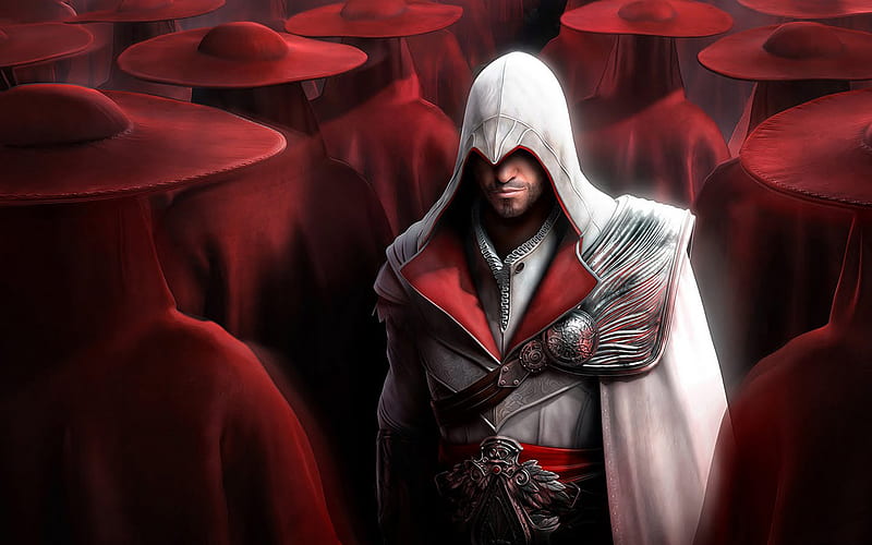 Ezio Among the Red, assassins, red, ezio, creed, HD wallpaper