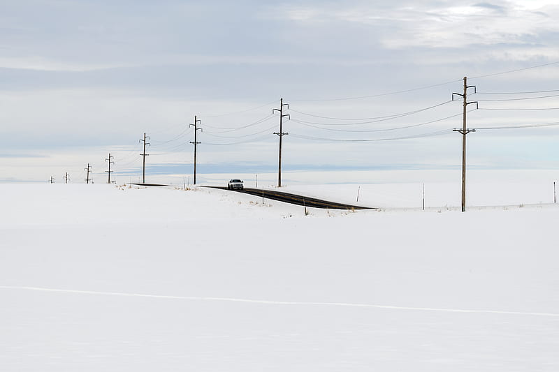 road, car, winter, minimalism, snow, movement, HD wallpaper