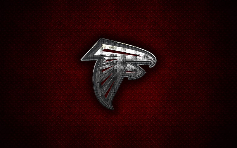 Atlanta Falcons american football club, metal logo, atlanta, georgia, usa, creative art, nfl, emblem, red metal background, american football, national football league, national football conference, HD wallpaper