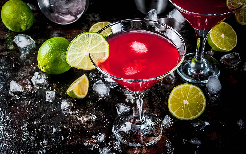 Cosmopolitan, cocktail, red cocktail with lime, Cosmo, different cocktails, HD wallpaper
