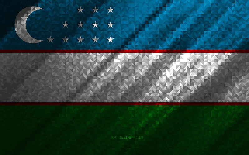 Flag of Uzbekistan, multicolored abstraction, Uzbekistan mosaic flag, Uzbekistan, mosaic art, Uzbekistan flag, HD wallpaper