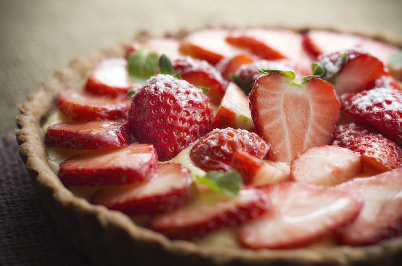 strawberries, slices, pie, dessert, HD wallpaper