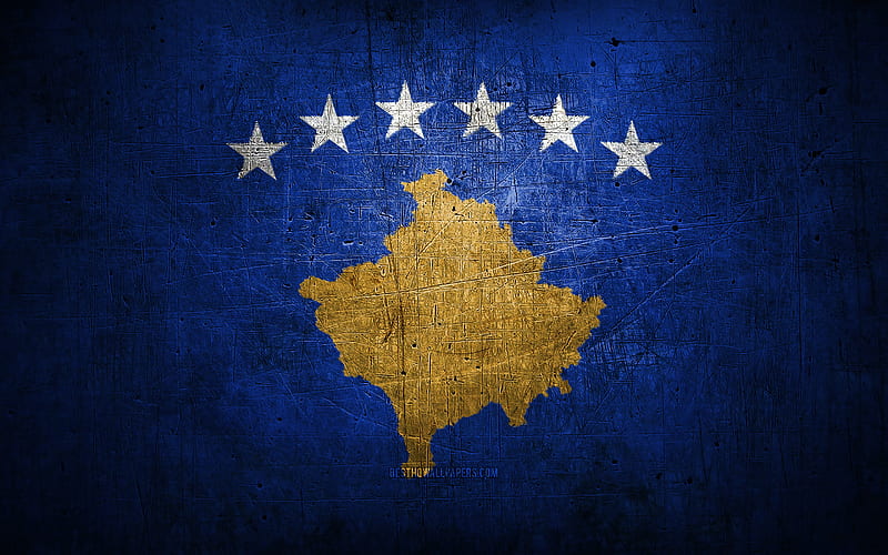 Kosovar metal flag, grunge art, European countries, Day of Kosovo, national symbols, Kosovo flag, metal flags, Flag of Kosovo, Europe, Kosovar flag, Kosovo, HD wallpaper