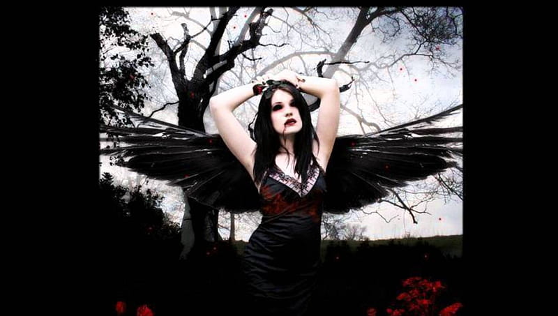 Hollow Eyes, dark angel, fantasy, black wings, gothic, HD wallpaper