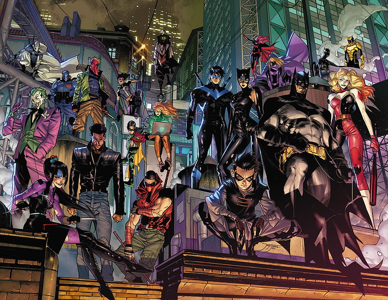 Bat family , batman, batwoman, bruce wane, catwoman, comics, dc, harley quinn, justice league, nightwing, robin, HD wallpaper