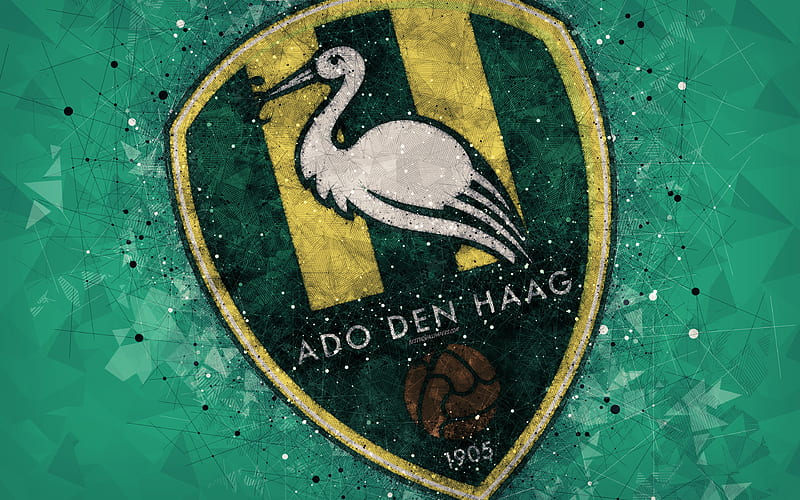 ADO Den Haag logo, geometric art, Dutch football club, green background, Eredivisie, The Hague, Netherlands, creative art, football, HD wallpaper