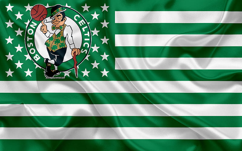 Boston Celtics, American basketball club, American creative flag, green white flag, NBA, Boston, Massachusetts, USA, logo, emblem, silk flag, National Basketball Association, basketball, HD wallpaper
