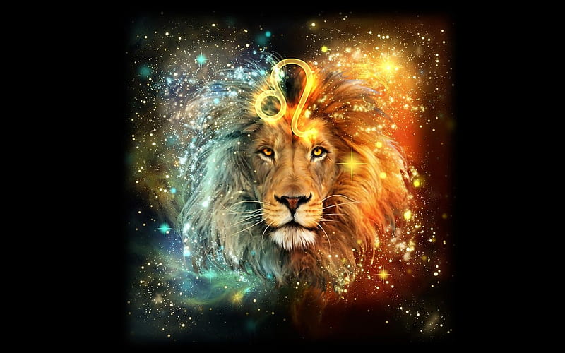 Zodiac ~ Leo, fantasy, ciro marchetti, luminos, orange, leo, black, zodiac, lion, HD wallpaper