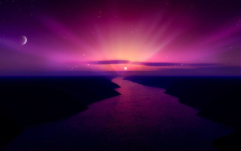 Morning Purple Sunrise-Nature Landscape, HD wallpaper