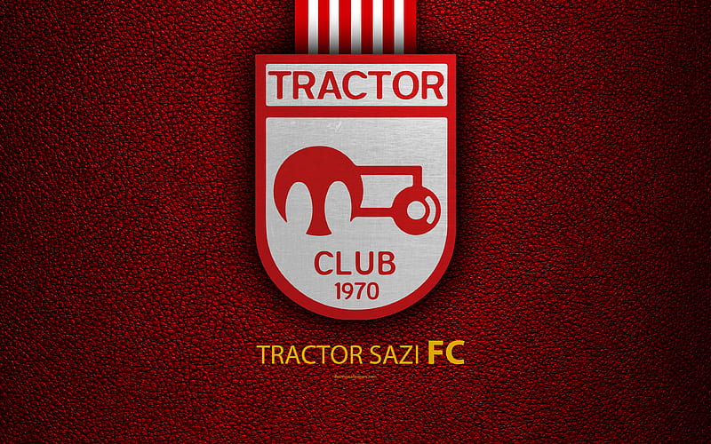 Tractor Sazi FC logo, leather texture, Iranian football club, emblem, red white lines, Persian Gulf Pro League, Tabriz, Iran, football, HD wallpaper
