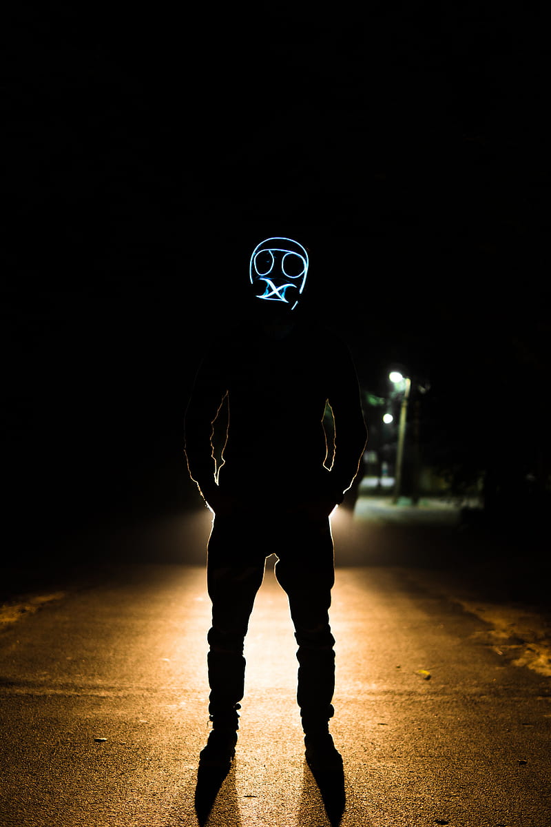mask, glow, dark, anonymous, night, HD phone wallpaper