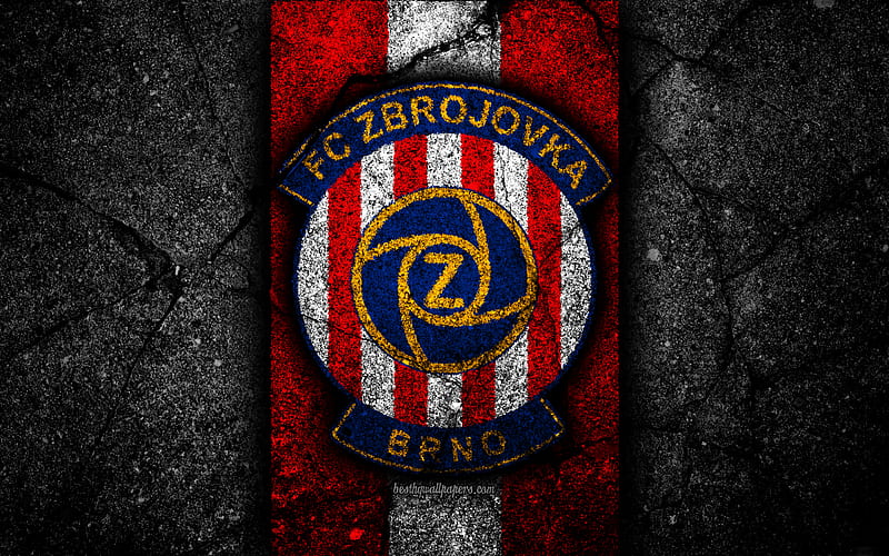 Zbrojovka FC, emblem, football, Czech football club, black stone, 1 Liga, Zbrojovka Brno, Czech Republic, asphalt textures, Czech First League, soccer, FC Zbrojovka, HD wallpaper
