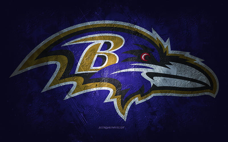 Baltimore Ravens, American football team, purple stone background, Baltimore Ravens logo, grunge art, NFL, American football, USA, Baltimore Ravens emblem, HD wallpaper