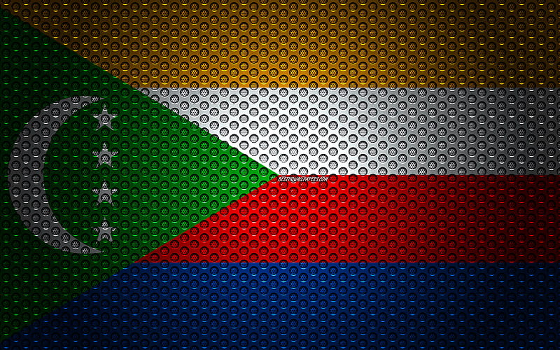 Flag of Comoros creative art, metal mesh texture, Comoros flag, national symbol, Comoro Islands, Africa, flags of African countries, HD wallpaper
