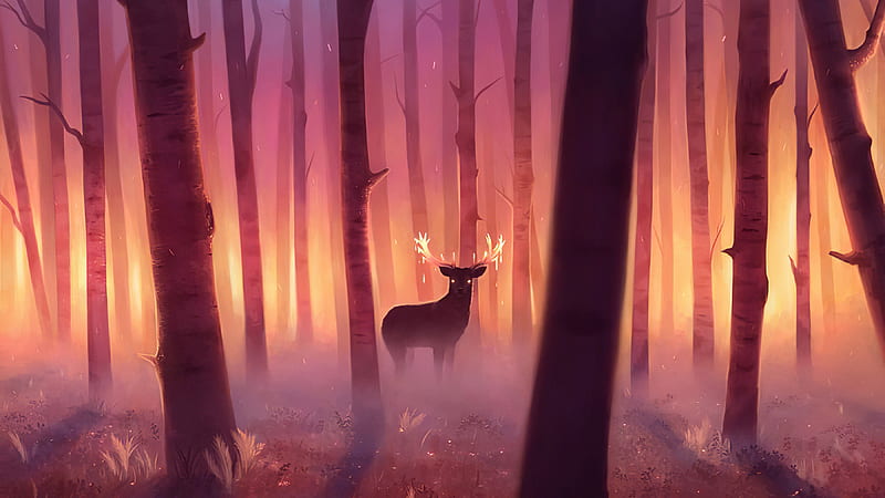 Reindeer Magical Forest , reindeer, forest, artist, artwork, digital-art, HD wallpaper