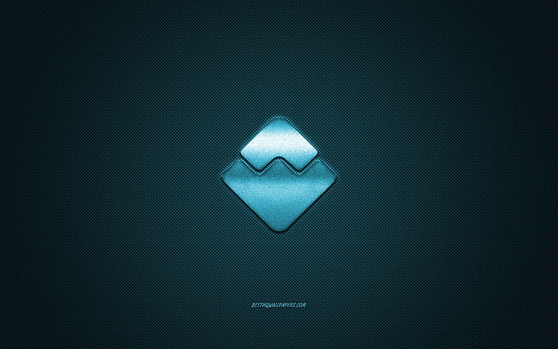 Waves Platform logo, metal emblem, blue carbon texture, cryptocurrency, Waves Platform, finance concepts, HD wallpaper