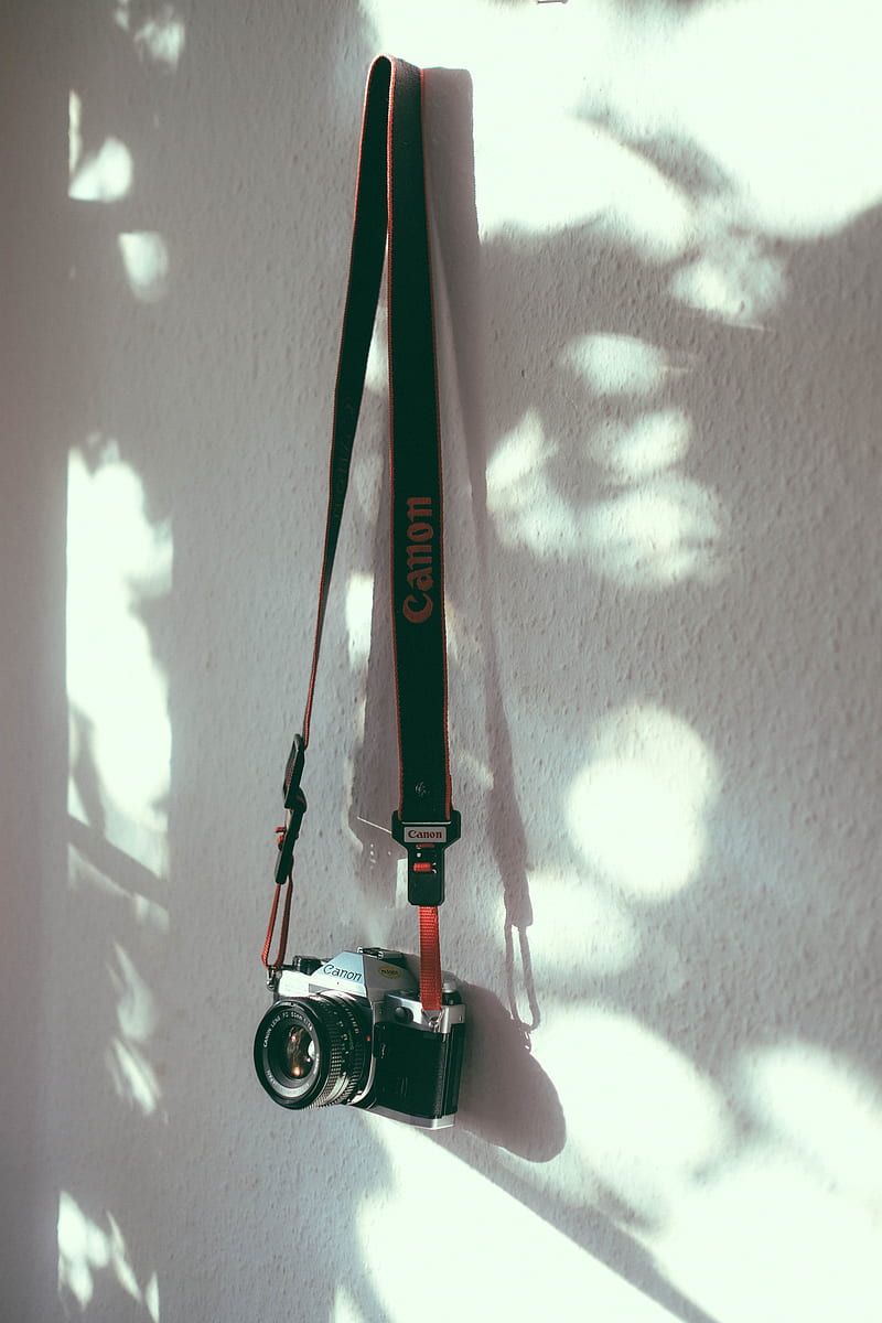 camera, strap, wall, shadow, HD phone wallpaper