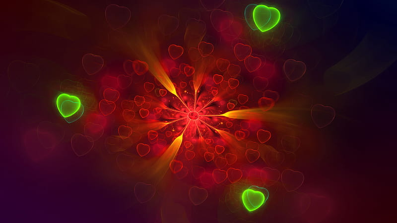 fractal, corazones, bright, pattern, abstraction, HD wallpaper