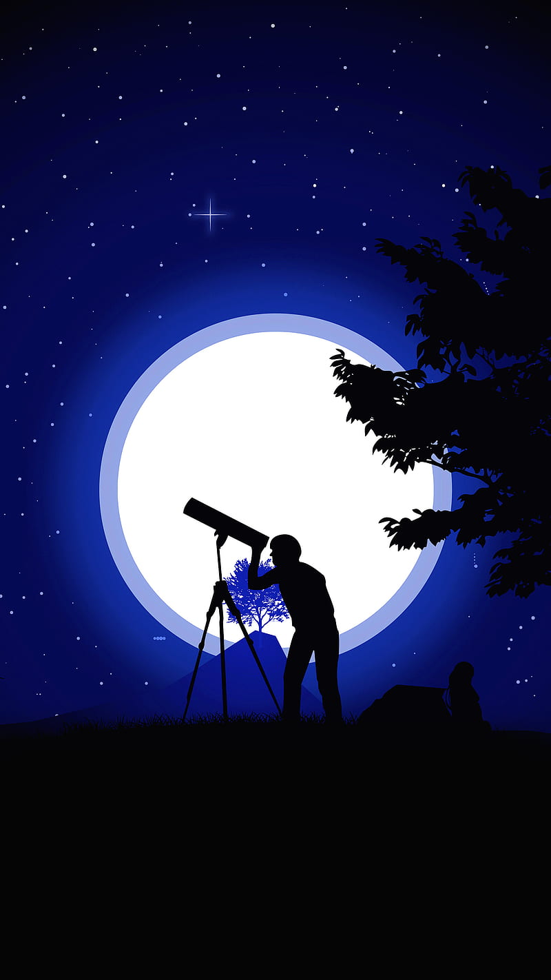 Night Telescope, alperenpeltek, ap, designs, human, lights, moon, HD phone wallpaper