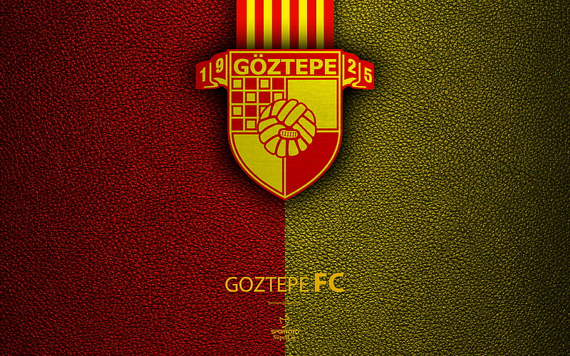 Goztepe FC Turkish football club, leather texture, Goztepe emblem, logo, Super Lig, Izmir, Turkey, football, Turkish Football Championship, HD wallpaper