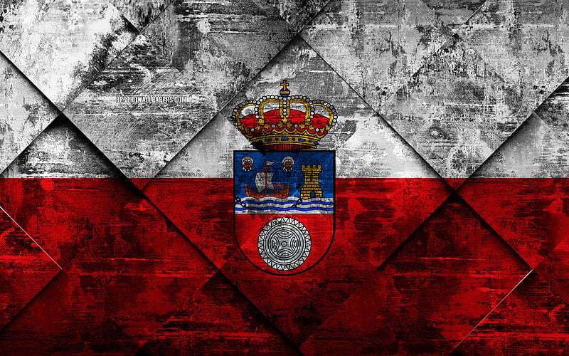 Flag of Cantabria grunge art, rhombus grunge texture, spanish province, Cantabria flag, Spain, national symbols, Cantabria, provinces of Spain, creative art, HD wallpaper