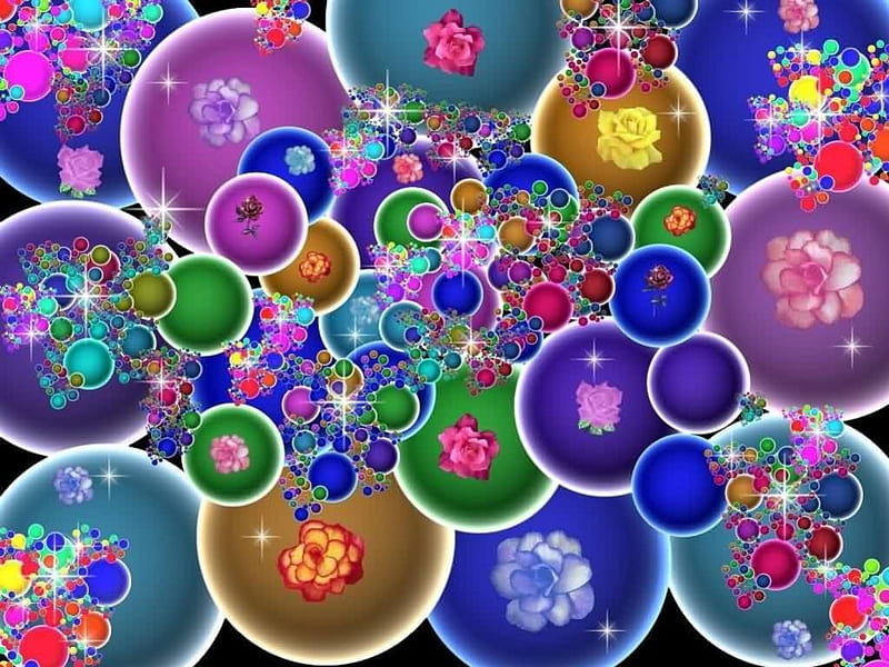 Color DNA, bubbles, flowers, HD wallpaper