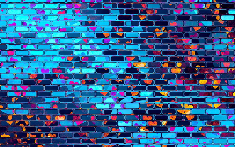 neon brickwall abstract bricks, bricks textures, colorful brick wall, bricks, wall, neon bricks, HD wallpaper