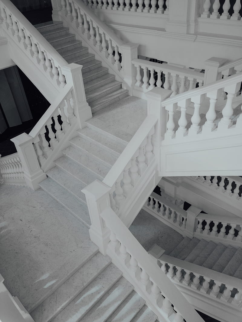 staircase, architecture, white, marble, HD phone wallpaper